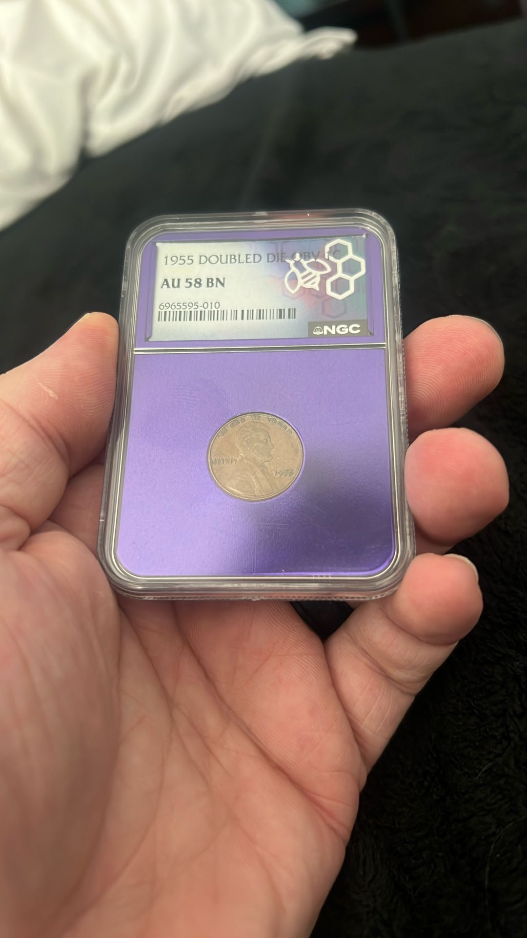 1955 DOUBLED DIE OBV 1C Grade AU 58 BN Label 2507
