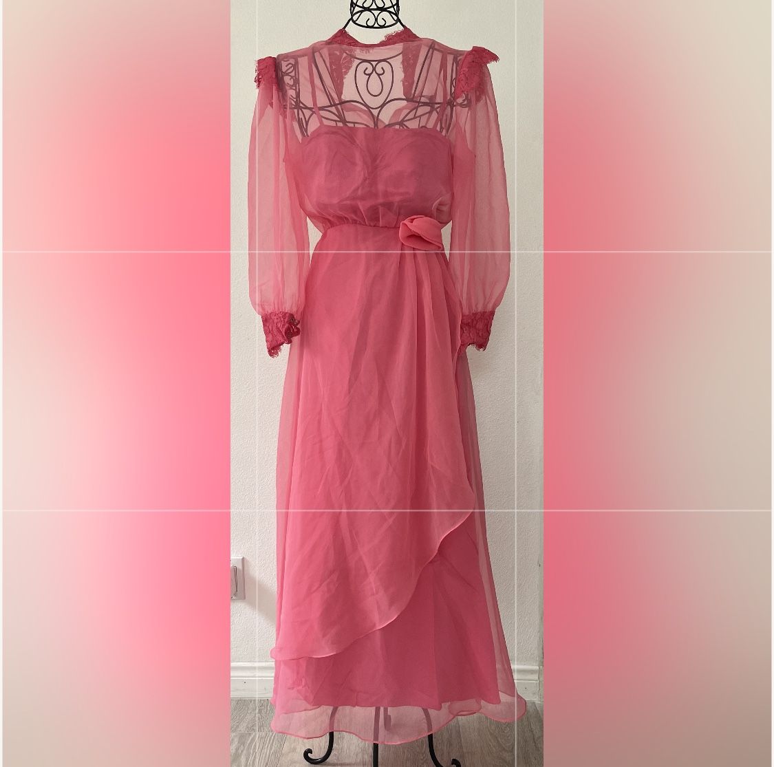 Vintage Style Dress Pink Chiffon