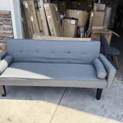 72”Futon Sofa Bed, Modern Convertible Futon Sleeper Couch and 2 Round Pillows, Sofa Beds with 3 Adjustable Backrests, Reversible Loveseat Wood Legs fo