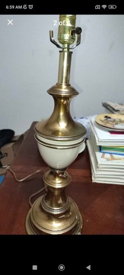 Vintage French Regency Style Brass and Porcelain Table Lamp