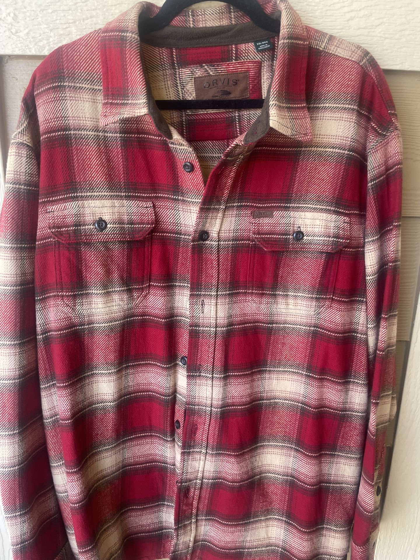 Orvis Big Bear Heavyweight Double Brushed Flannel Button Down Shirt with Hand Warmer Pockets - 2XL