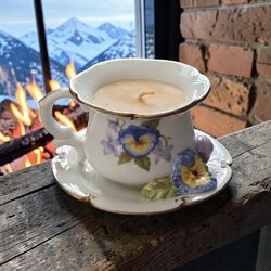 (1) One 2003 Avon Luminous Treasures TeaTime Pansy-Scented Tea Cup Candle Unused Excellent Condition. This item is an Avon Luminous Treasures pansy-sc