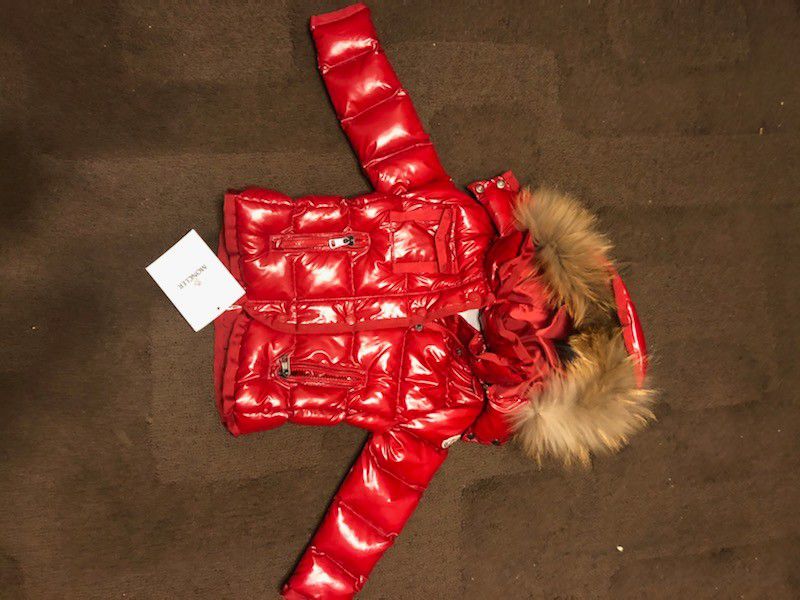 Moncler red shine gloss jacket coat toddler kids 1 to 2 years old fur