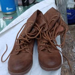 Brown Leather Boots Ankle Length 