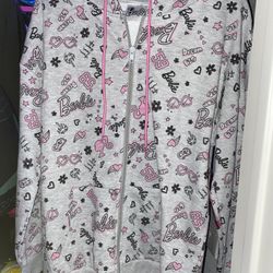 Barbie Signature Logo Icon Pink Heather Gray Joggers Loungewear Size Medium Pants & Jacket NWT!