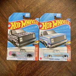 Hot Wheels Lot of 2'83 Chevy Silverado Black Widow TRUCKIN ALONG Blue