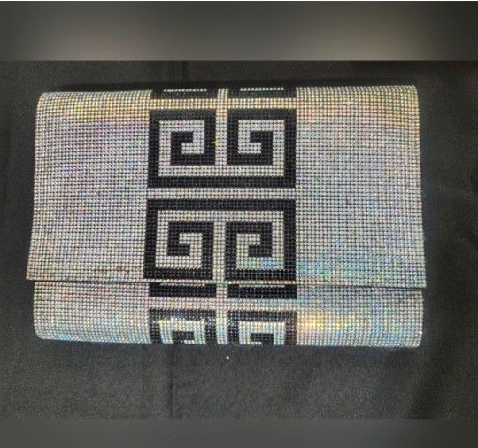 Crystal, Sparkle, Silver And Black, Clutch, Purse, No Strap, Evening Purse