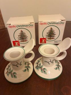Spode Christmas Tree Low Candle Holders Set of 2