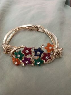 Gold-Tone Floral Bangle Bracelet