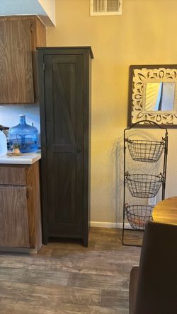 6 ft H x 17 in D x 16 in W Farmhouse Dark Cabinet