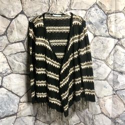 Maurices Black Tan Cream Cardigan w Fringe Wm L