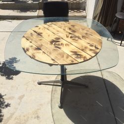 Wooden And Glass Table With Chair