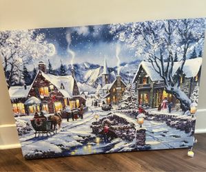 Large Christmas Winter Village Canvas Wall Art