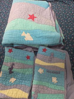 Pottery barn kids quilt set pillowcases queen king seahorses