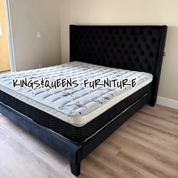 New King Bed Frame With Matress 