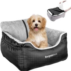 3-BurgeonNest Dog Car Seat for Small Dogs, Fully Detachable and Washable Dog Carseats Small Under 25, Soft Dog Booster Seats with Storage Pockets and 