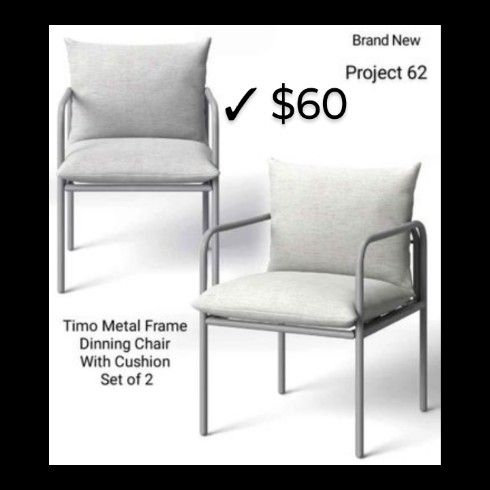 Brand New in Box Set Of 2 Timo Metal Frame Dinning Chair with Cushion Outdoor/ Indoor