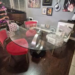 Circular Glass Dining Table With 4 Chairs