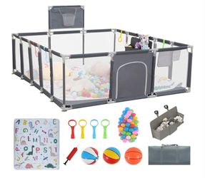 Baby playpen, 79"x71"Baby Playpen with Mat Indoor＆Outdoor Playpen for Babies and Toddlers with Breathable Play Pen with Ocean Balls Hanging Pocket Bas
