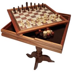 VEVOR 3-in-1 Chess Checkers Backgammon Table Set