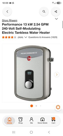 Shop Rheem
Performance 13 kW 2.54 GPM 240-Volt Self-Modulating Electric Tankless Water Heater