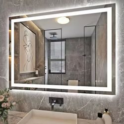 LED Mirror- 48 x 32 LED Touch Button Bathroom Vanity Mirror, Switchable Color LED with Defogger 48x32
