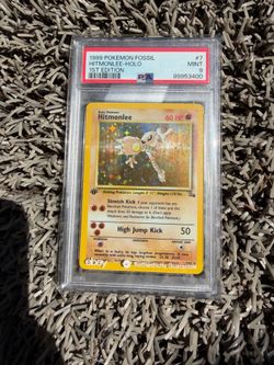 1st Edition Hitmonlee Fossil Pokemon Card Holo Rare PSA 9