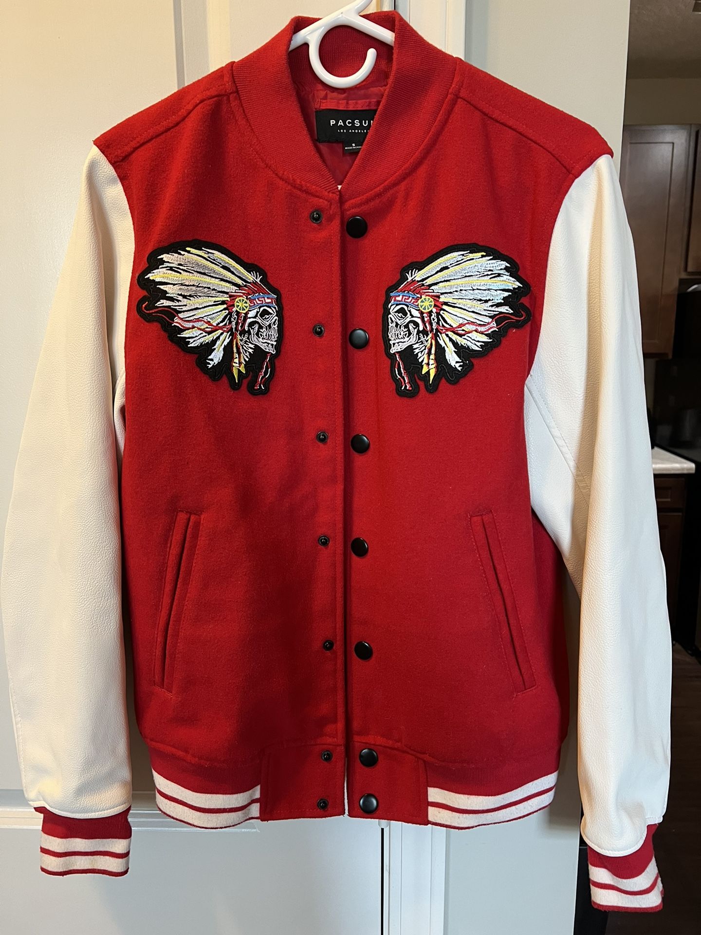 Pacsun Tribal Skull Embroidery Varsity Jacket