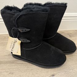 BEARPAW Women's Abigail Slip On Boot- Size 8 Black 