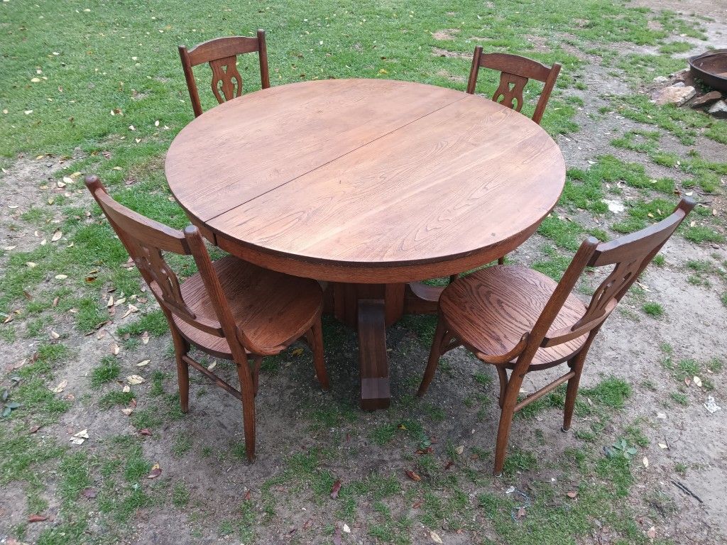 Solid Wood Dining Table & 4 Chairs For Sale