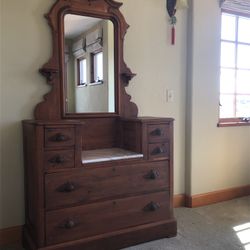 Antique Eastlake Marble Top Dresser & Mirror