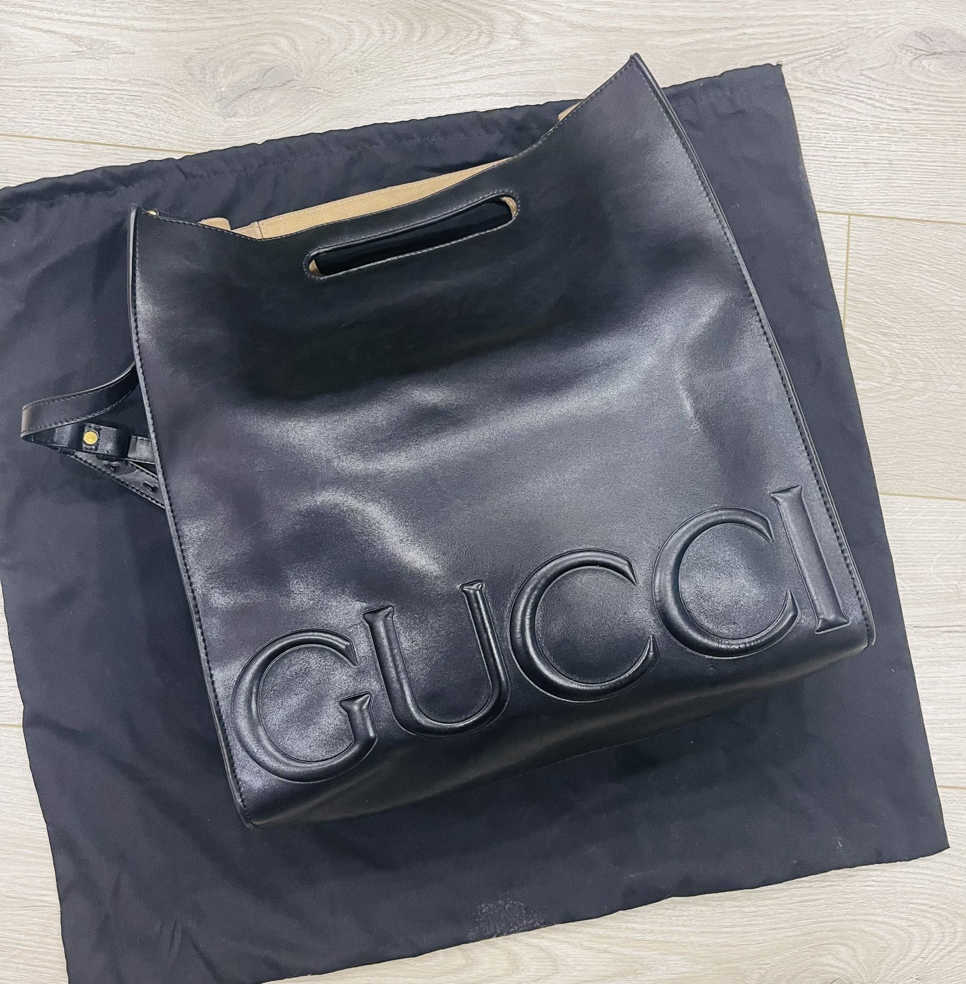 Gucci Black Leather Embossed XL Tote Bag 