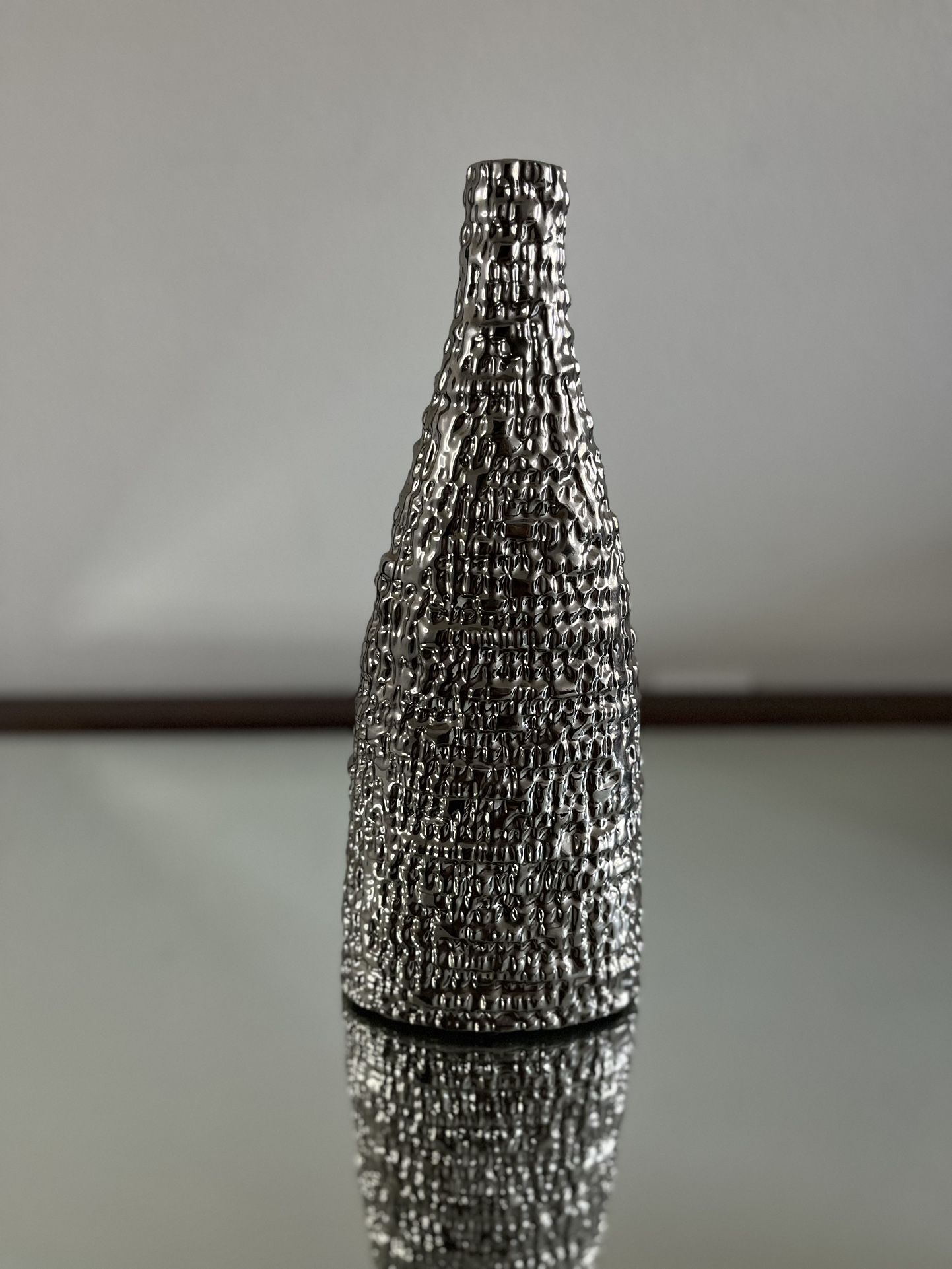 Metallic ceramic stippled vase or candle holder