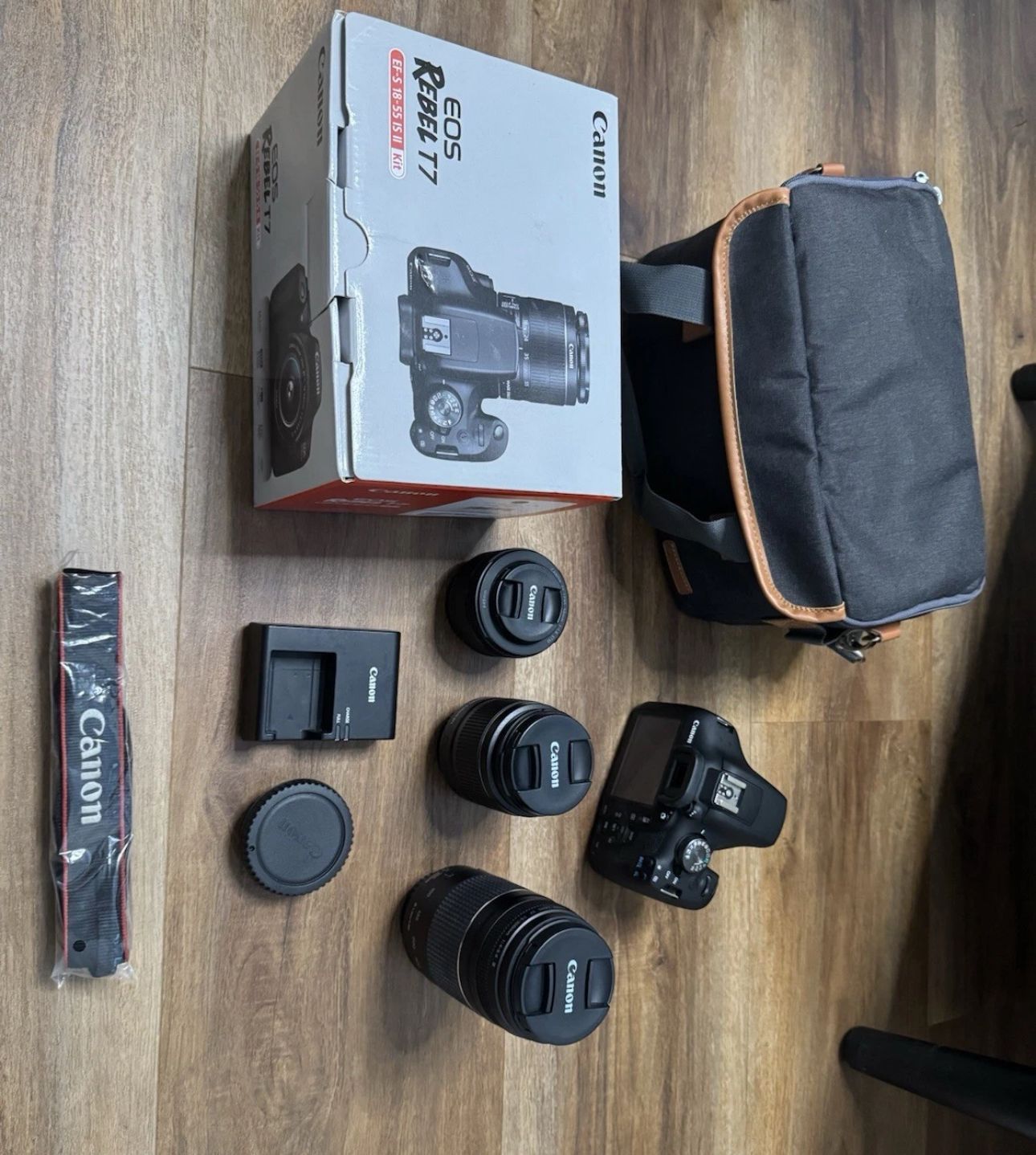 Canon EOS Rebel T7 DSLR video two lens kit with EF S 18 55mm and EF