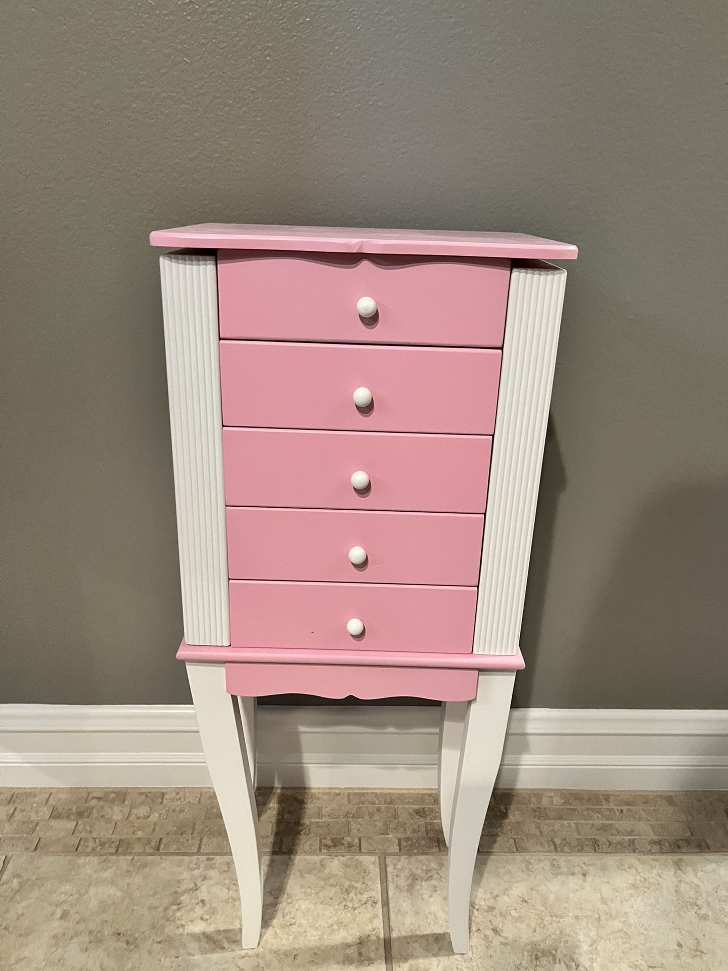 Mele & Co. Louisa Girl's Pink and White Wooden Jewelry Armoire