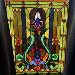 stained glass panel with mounts