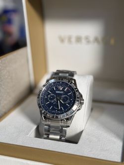 Versace V-Galxy moonphase Chronograph Watch Blue Dial Silver Bracelet