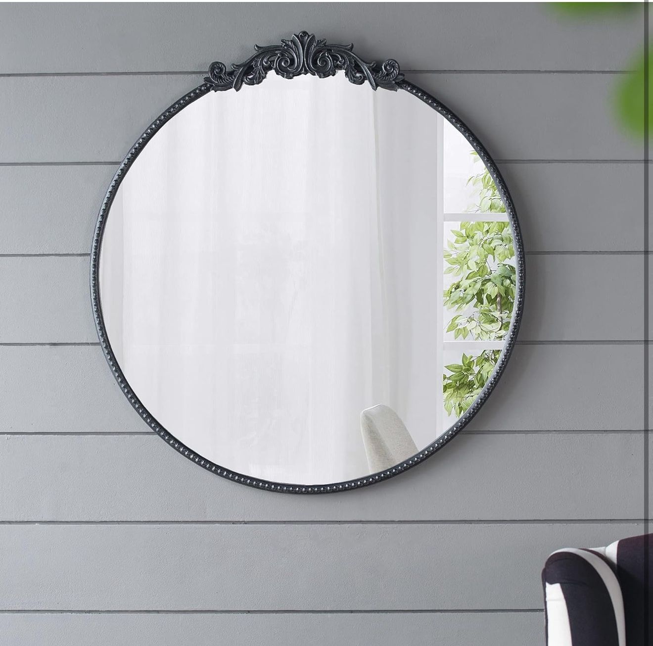 A&B Home Circle Mirror, 30"x32" Wall Mounted Mirrors with Round Black Metal Frame for Bathroom Bedroom Living Room Entryway