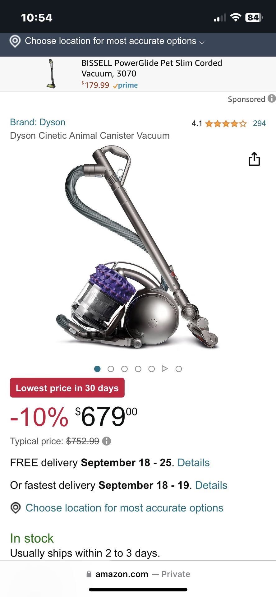 Dyson Vacuum - CINETIC ANIMAL CANNISTER VACUUM