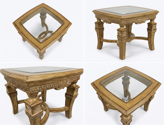 Custom-Made Solid Wood Side Table with Beveled Glass Inlay | Excellent Condition