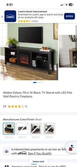 Walker Edison 70" Black Wood Fireplace TV Stand W70FP18BL