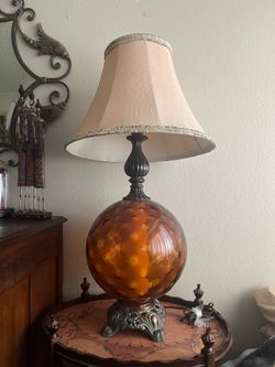 Vintage Orange/Brown Glass Globe Table Lamp with shade