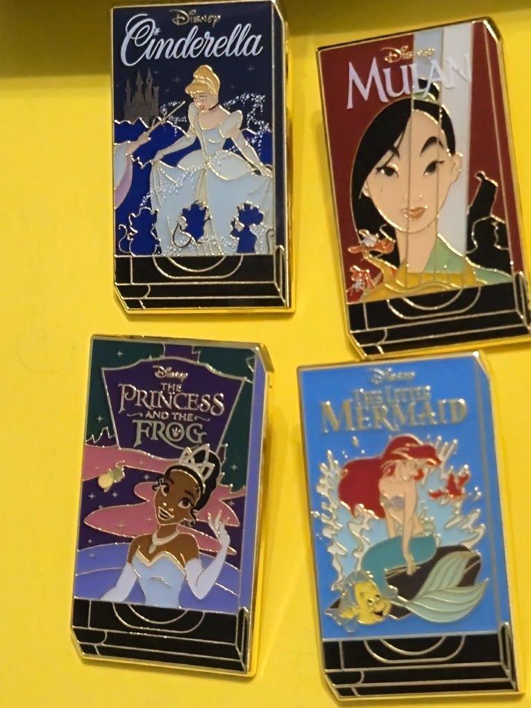 Disney Princesses VHS Cover Enamel Metal Pin Blind Box Combo Set