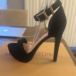 Black 4” Heels With Gold Enclosures 