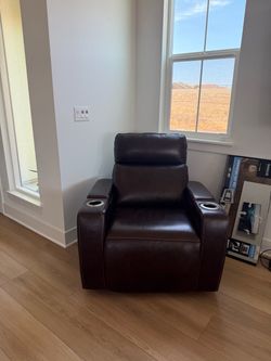 Dark Brown Leather Recliner Chair with Cup Holders