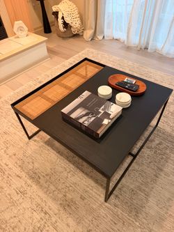 Black Coffee Table with Rattan Inset