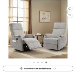 New in box Set of 2 Swivel Rocker Recliner Chair for Small Spaces Chenille for Living Room,grey, 7035