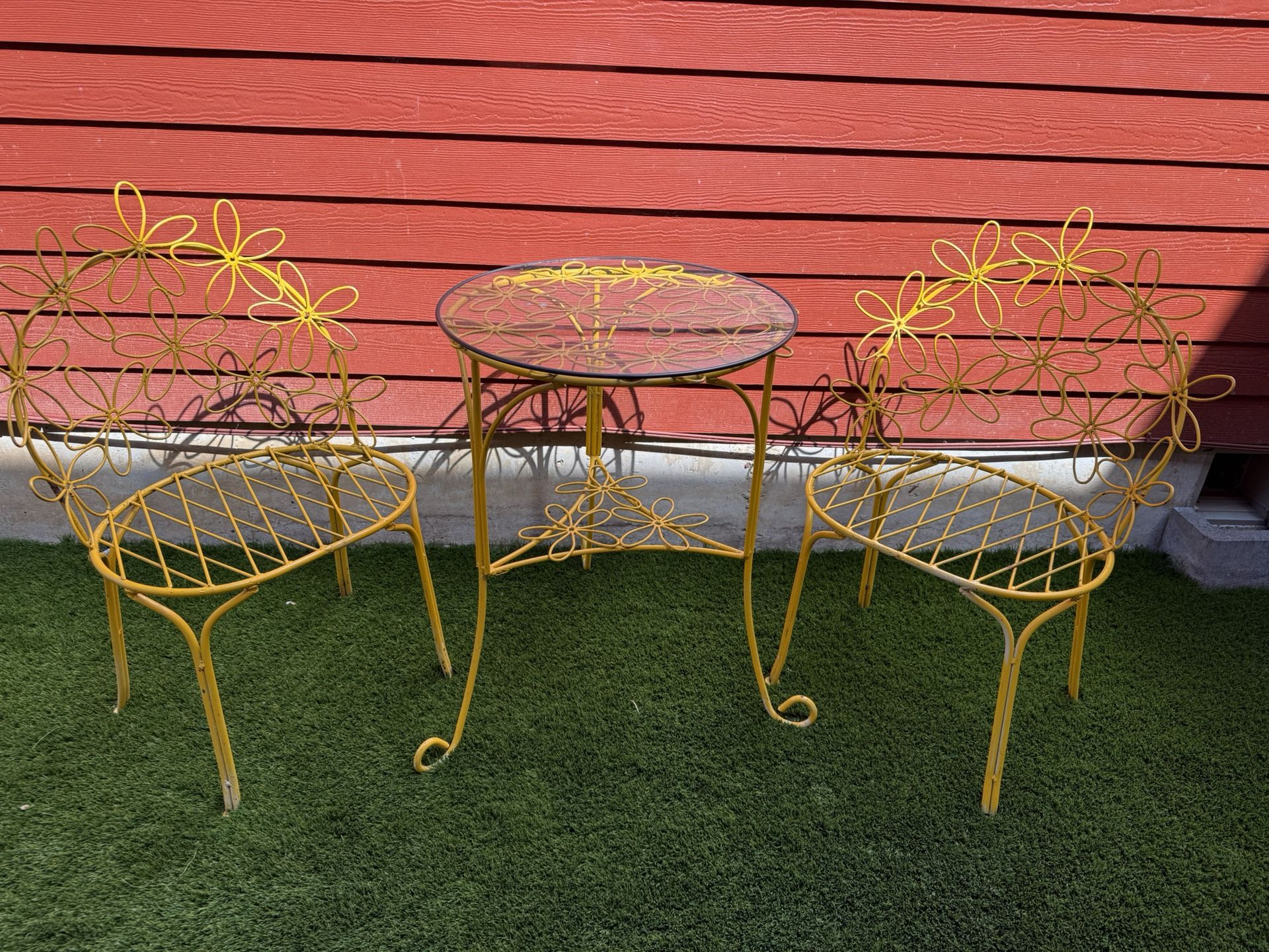 Vintage Mid-Century Yellow Metal Daisy Patio Set – $275 OBO