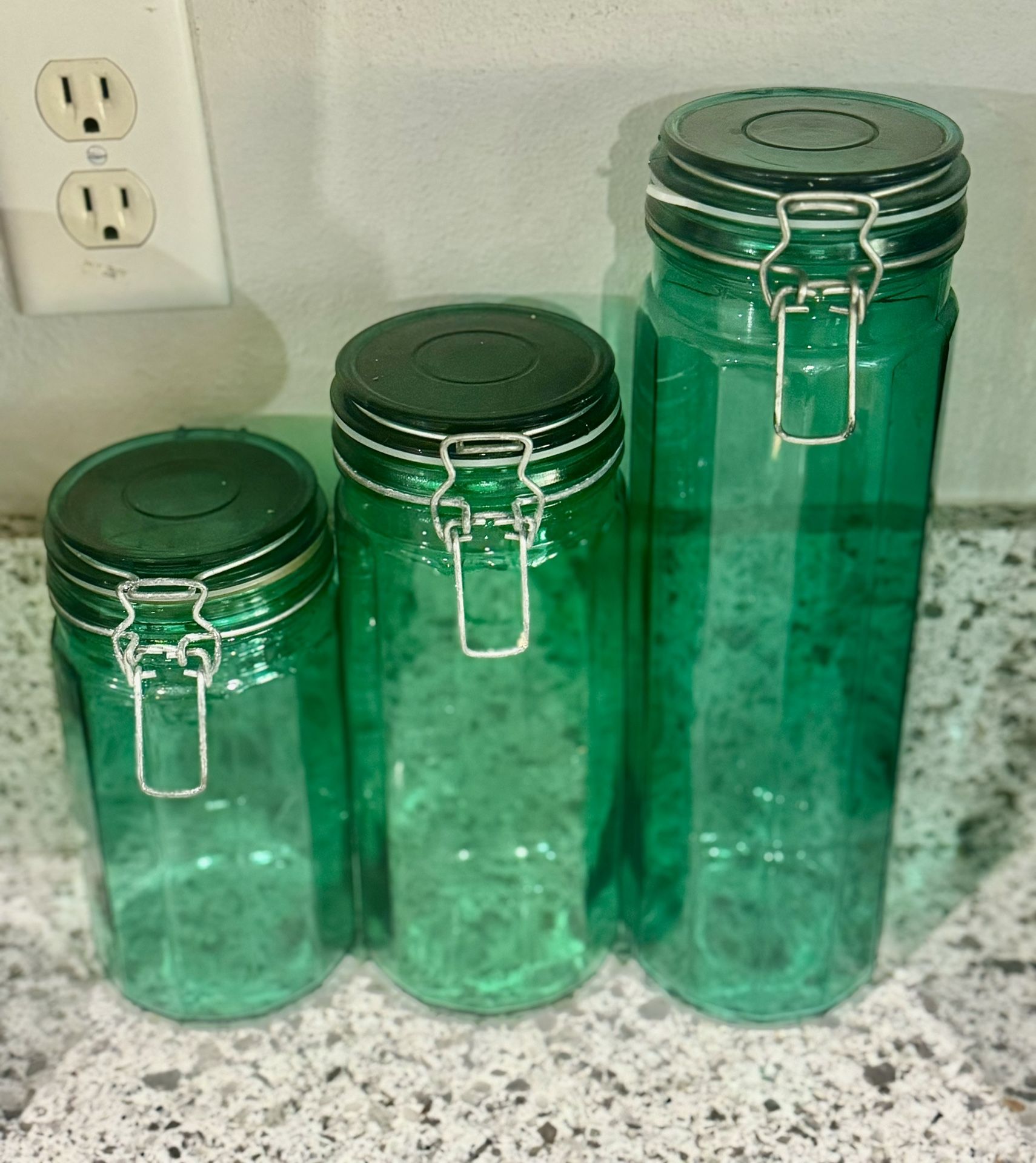 Vintage Set of 3 green Canisters 