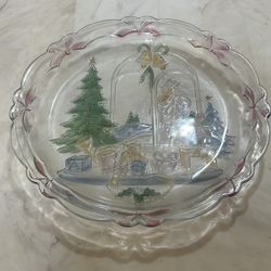 Vintage Crystal Clear Studios Christmas Joy Platter Santa Christmas Tree 14